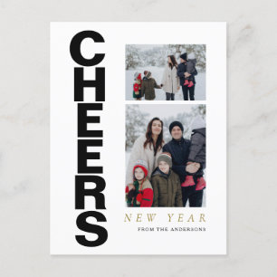 Elegantes Minimal Happy New Year Family 2 Foto Feiertagspostkarte