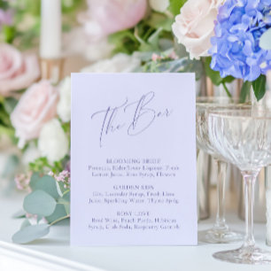 Elegantes Minimal Lavender Brautparty Bar Menü