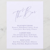 Elegantes Minimal Lavender Brautparty Bar Menü (Vorderseite)