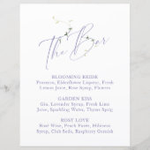 Elegantes Minimal Lavender Brautparty Bar Menü (Vorderseite)