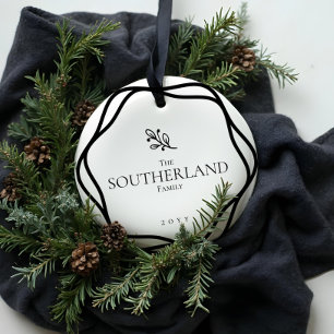 Elegantes Minimal Leaf Foliage Black & White Foto Keramik Ornament