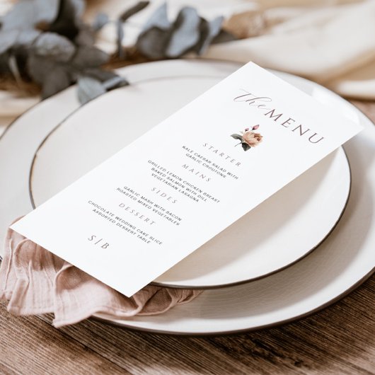 Elegantes Minimal Light Pink Rose Wedding Menu Menükarte