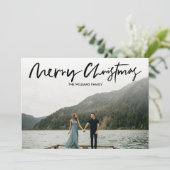 Elegantes Minimal MERRY CHRISTMAS Foto Save The Date (Stehend Vorderseite)