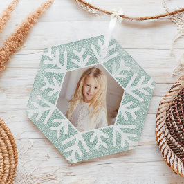 Elegantes Minimal Mint Blue Glitzer Snowflake Foto Ornament Aus Glas