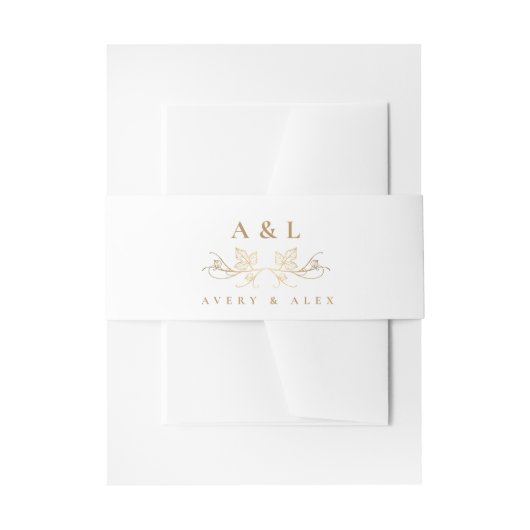 Elegantes Minimal-Monogram-White-Hochzeit-Wappen Einladungsbanderole (Vorderseite Beispiel)