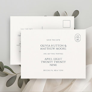Elegantes Minimal-Monogramm-Hochzeit-Save-the-Date Postkarte