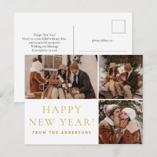 Elegantes Minimal New Year Cheers Family 3 Foto Feiertagspostkarte