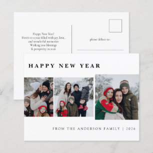 Elegantes Minimal New Year Cheers Family 3 Foto Feiertagspostkarte