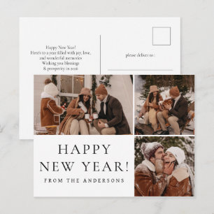 Elegantes Minimal New Year Cheers Family 3 Foto Feiertagspostkarte