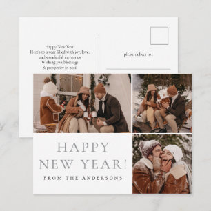 Elegantes Minimal New Year Cheers Family 3 Foto Feiertagspostkarte