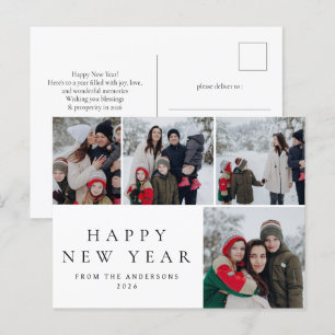 Elegantes Minimal New Year Cheers Family 4 Foto Feiertagspostkarte