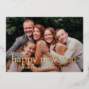 Elegantes Minimal New Year Cheers Family Foto Folien Feiertagskarte