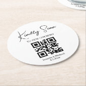 elegantes Minimal-QR-Menü für Hochzeiten Runder Pappuntersetzer (Angewinkelt)