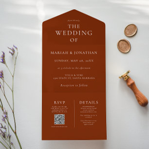 Elegantes Minimal Rot in einer Hochzeit Einladung