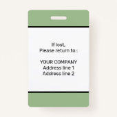 Elegantes Minimal Sage Green Custom Staff ID Abzei Ausweis (Rückseite)