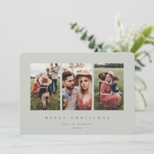Elegantes Minimal Sage Green Frame Triple Foto Feiertagskarte