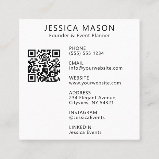 Elegantes Minimal-Script-Kalligrafie Monogram-Foto Quadratische Visitenkarte (Rückseite)