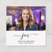 Elegantes Minimal-Script-Kalligrafie Monogram-Foto Quadratische Visitenkarte (Vorderseite)
