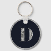 Elegantes Minimal Silver & Black Custom Monogram Schlüsselanhänger (Vorderseite)