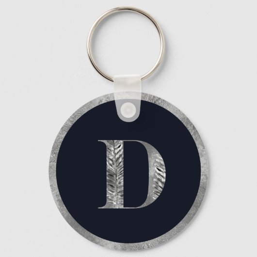 Elegantes Minimal Silver & Black Custom Monogram Schlüsselanhänger (Vorderseite)