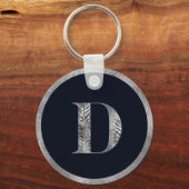 Elegantes Minimal Silver & Black Custom Monogram Schlüsselanhänger (Vorderseite)