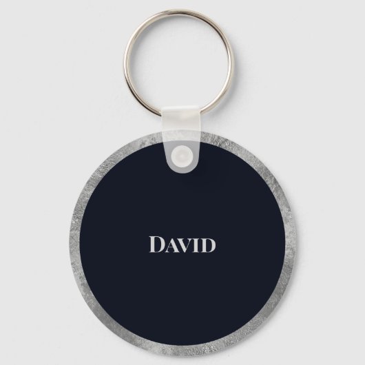 Elegantes Minimal Silver & Black Custom Monogram Schlüsselanhänger (Rückseite)