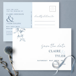 Elegantes Minimal, Staubblaues Hochzeit-Save The D Postkarte