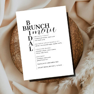 Elegantes Minimal Text Bridal Brunch Menü Menükarte