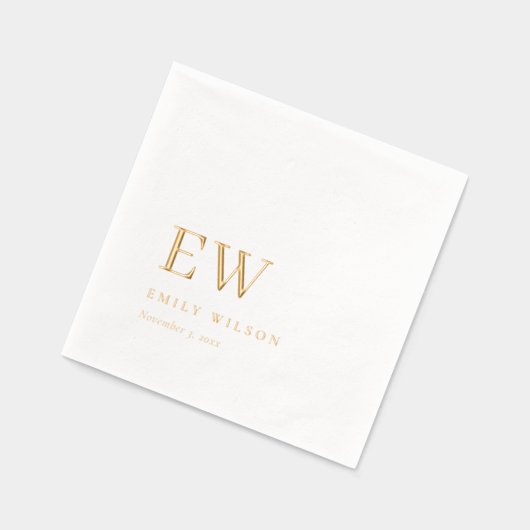 Elegantes Minimal Topography Custom Monogram Servietten Mit Folie (Links)