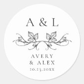 Elegantes Minimal White Black Monogram Wedding Wap Runder Aufkleber (Vorderseite)