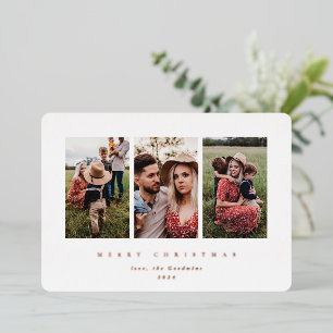Elegantes Minimal White Frame Triple Foto Folien Feiertagskarte