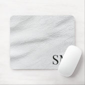 Elegantes Minimal White Leather Monogramm Mousepad (Mit Mouse)