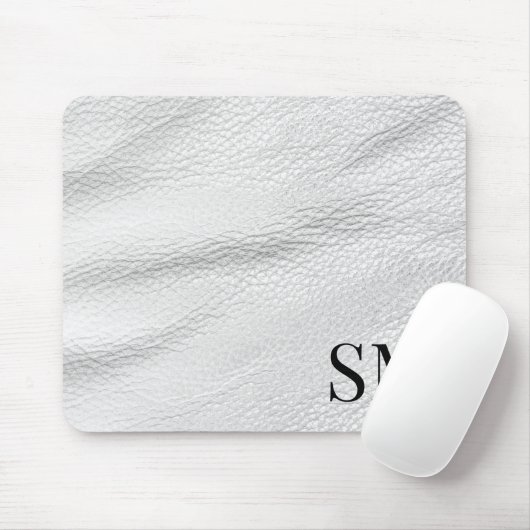 Elegantes Minimal White Leather Monogramm Mousepad (Mit Mouse)