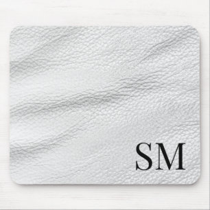 Elegantes Minimal White Leather Monogramm Mousepad
