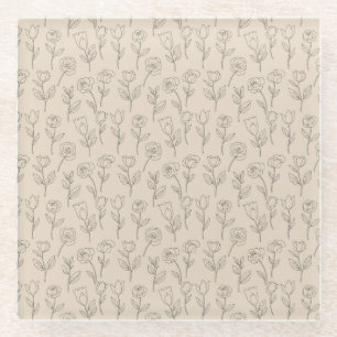 Elegantes minimales florales Linienmuster Glasuntersetzer