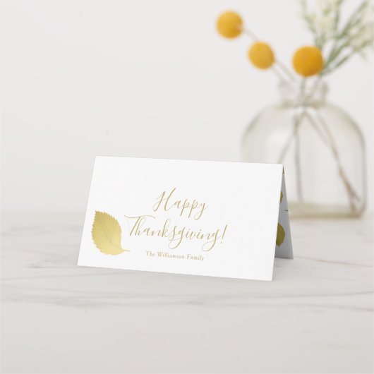 Elegantes, minimales Goldenes Herbstblatt - Ernted Platzkarte (Vorderseite)