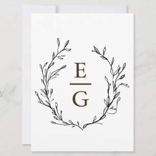 Elegantes minimales Grünzeug-Hochzeitsmonogramm Einladung