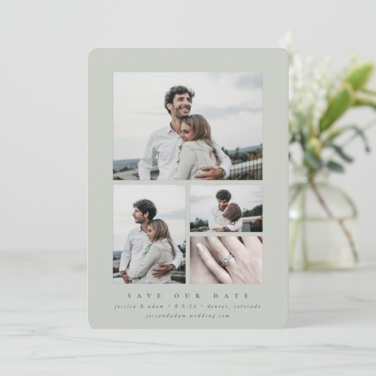 Elegantes minimales Multi-Foto Save The Date (Stehend Vorderseite)