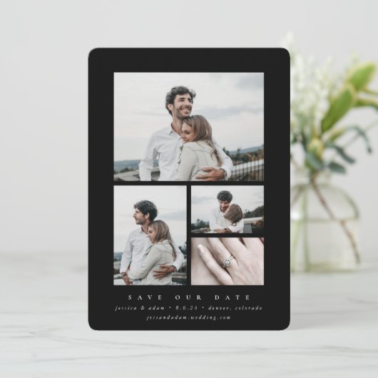 Elegantes minimales Multi-Foto Save The Date (Stehend Vorderseite)