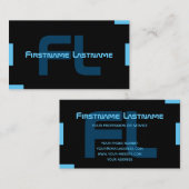 Elegantes minimales Schwarz-Indigoblau-Monogramm Visitenkarte (Vorne/Hinten)