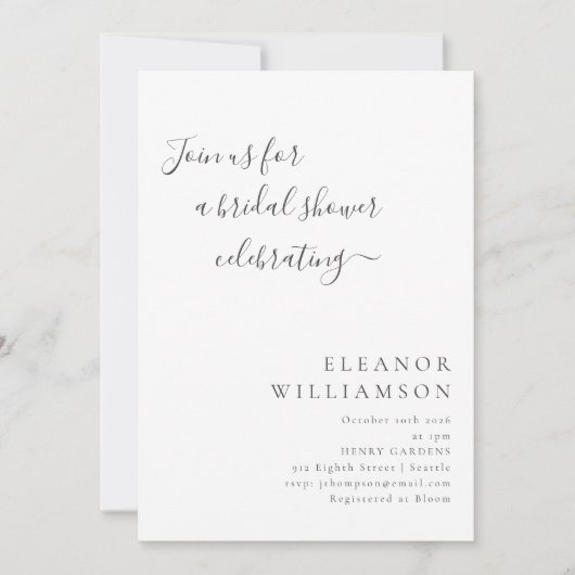 Elegantes Minimales Schwarz-weißes Script-Brautpar Einladung (Vorderseite)