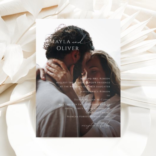 Elegantes minimales Script-Foto Traditionelle Hoch Einladung