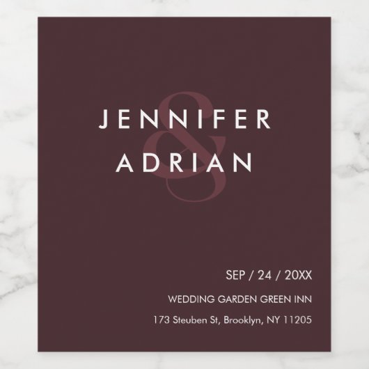 Elegantes minimales Siegel braun Moderne Hochzeit Weinetikett (Einzelnes Label)