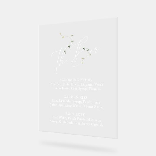 Elegantes Minimali Botanisches Brautparty Bar Menü Acrylschild (Winkel)
