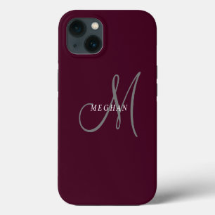 Elegantes minimalist einfarbig burgunderrot monogr iPhone 13 hülle