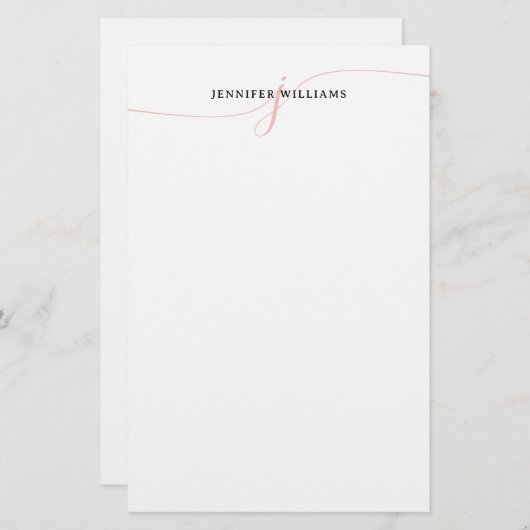 Elegantes Minimalistisch Blush Pink Script Monogra Briefpapier (Vorne/Hinten)