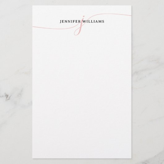 Elegantes Minimalistisch Blush Pink Script Monogra Briefpapier (Vorderseite)