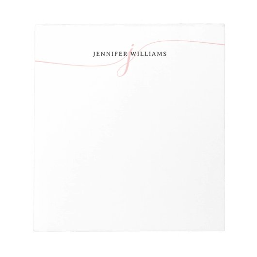 Elegantes Minimalistisch Blush Pink Script Monogra Notizblock (Vorderseite)