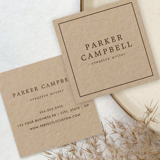 Elegantes, minimalistisch-braunes Kraft-Papier Quadratische Visitenkarte