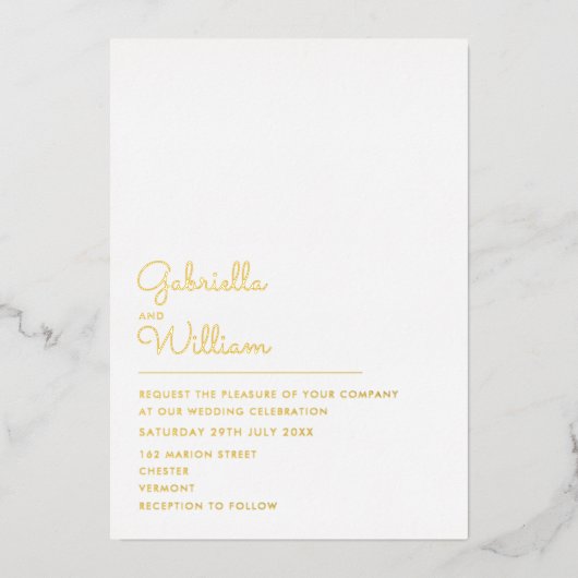 Elegantes Minimalistisch-Chic-Script-Wedding Gold Folieneinladung (Vorderseite)